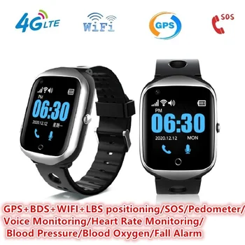  4G Интелигентни GPS AGPS, WIFI видео разговори Часове по-Възрастен Старец наблюдение на сърдечната честота, Кръвно Налягане на кислород Монитор Предупреждение За Падане Умен Часовник
