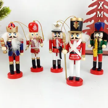  6шт Весела Коледа Дървена Лешникотрошачката Войници Ръчно изработени стоп-моушън Стая Дървени Висулки Коледна Украса Коледен Подарък Декор