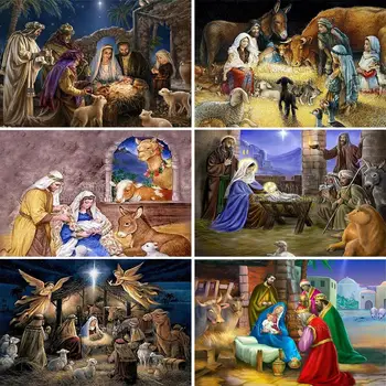  5D САМ Диамантена Живопис Религия Раждането на Исус Бродерия на Коледни Изкуство Пълен Квадратен Кръг Набор от Мозайка Бродерия на кръстат бод Начало Декор Подарък