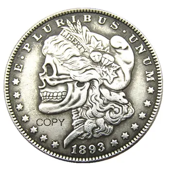  Американски Скитник 1893cc Морган Долар череп зомби скелет със сребърно покритие Копия на Монети