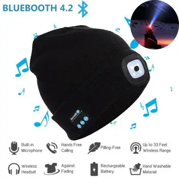  Безжична Bluetooth 5,0 Главоболие Налобный фенер USB Акумулаторна Унисекс Музикална Шапка Skullies & Beanies