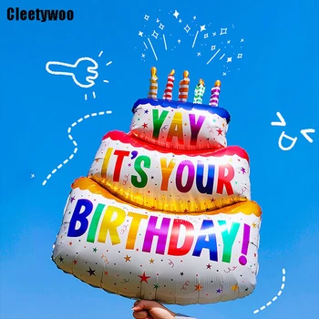 Цветна Свещ Трислоен Торта Алуминиево Фолио Балон Торта За Рождения Ден На Малък Балон Честит Рожден Ден Балон Деца Детски Душ