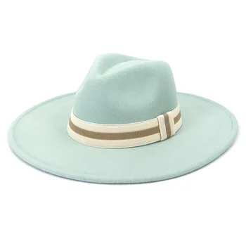  Фетровая шапка с голяма периферия, плодови зелена въже, аксесоари, фетровая шапка, мъжки панама, фетровая шапка, шапка с голяма периферия, църковна шапка