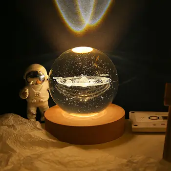  3D Кристална Топка на Планетата Модел на Стъклена Топка Астрономически Подарък Лазерно Гравиране Кристална Топка с Основание Украшение За Дома и Масата за Подарък За Рожден Ден