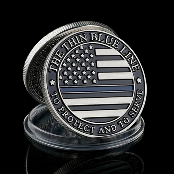  САЩ Тънка синя линия за защита и служба на полицая с Флага на САЩ са подбрани монети със сребърно покритие