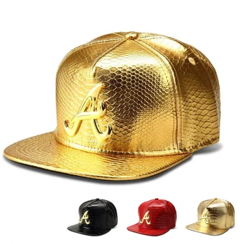  Gold PU хип-хоп шапки за мъже жени рап Snap обратно капачката писмо апартамент Бейзбол капака мъжки златен татко шофьор на камион кожа шапка Горра-план