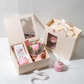  Кутия за подарък цвете опаковка С прозрачен Прозорец кутия за подарък парфюм цвете сватбени услуги обгръщащ за годишнини, Свети Валентин