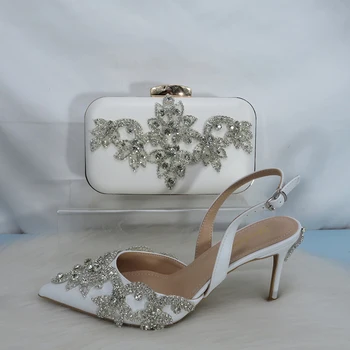  BaoYaFang/ сватбени обувки за младоженци; модни сандали; летни вечерни модела обувки без обков с украса във вид на кристали и чанта в комплекта; сандали на бретелях за момичета