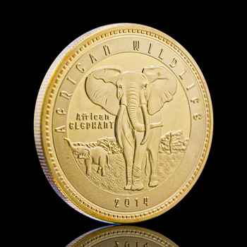  Позлатени Африкански Слон Дивата Природа На Замбия Квача Животни Сувенири Монета, Медал Колекционерски Монети Предизвикателство Подарък Кандидат