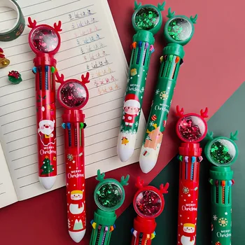  10 цвята в 1 Коледна Химикалка Писалка Студентски Прес-Ноел Писалка Дядо Коледа Естетичен Подарък Сладки Ученически Пособия