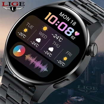  LIGE Новите смарт часовници с Bluetooth-разговори, мъжки спортни фитнес-часовник с пълен сензорен екран, Bluetooth, подходящи за смарт часа Android и iOS