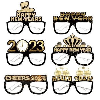 6шт Очила честита Нова Година 2023 Хартиена Шапка, Очила Рамка Фотобудка Подпори за Новогодишната Партита Празнични Аксесоари