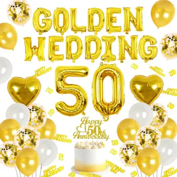  JOYMEMO Златни Бижута Златна Сватба Банер Брой Балони Балони, Торта Topper Юбилейна Декор 50th Рожден Ден Вечерни Аксесоари