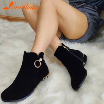  Karinluna/2020 г., модни ботильоны размер плюс 32-52, търговия на едро, дамски обувки, дамски зимни обувки на дебелите ток с цип и добавянето на кожа, женски
