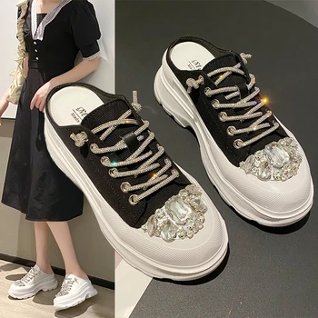  Модерен дизайн парусиновая обувки на дебела подметка, дамски новост 2022 г., универсална обувки на платформа, ежедневни обувки на дебела подметка с диаманти