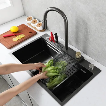  Мивка с водопад Heijingang Feiyu от неръждаема стомана nano, с един слот, удебелена мивка за зеленчуци, мивка, за съдове, кухненски кът