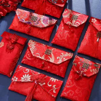  Китайската Традиционна Двойна Плат Щастие Червени Пликове Щастливи Пари Коледна Червена Чанта Хунбао за Сватбената Церемония Подарък
