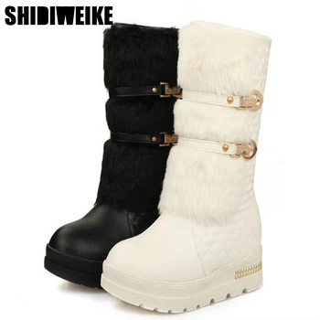  Зимна мода е Увеличил Снегоходки Памучен обувки Ботуши на танкетке Дамски ботуши на платформа Кожени ботуши A009