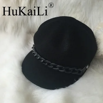  Нова зимна осмоъгълна бейзболна шапка черна мъжки и дамски верижна на тъканта, шапка за езда в ретро стил