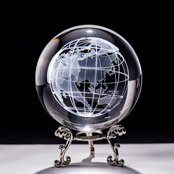  6 см Лазерно Гравиране на Земята Миниатюрен Crystal 3D Топка Стъклен Глобус Обхват Стъкло преспапиета Занаят Украшение Декорация на Дома, Фигурки