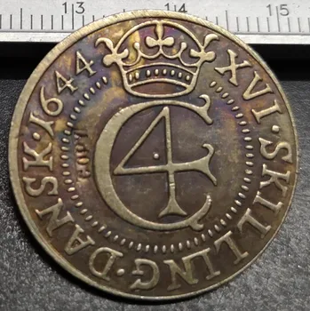  1644 Дания 16 Уменията Данск-Christian IV Гебраермон сребърно покритие Копирни монета