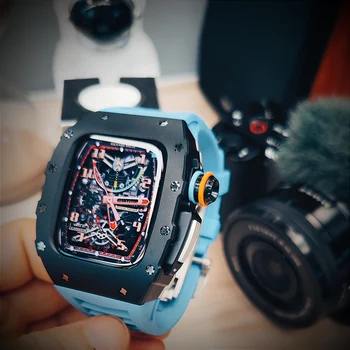  Луксозна Метална Рамка Калъф за Apple Watch Series 8 7 SE 6 5 4 Модификация Комплект Каишка от неръждаема Стомана + покритие за Iwatch 45 мм 44 мм DIY