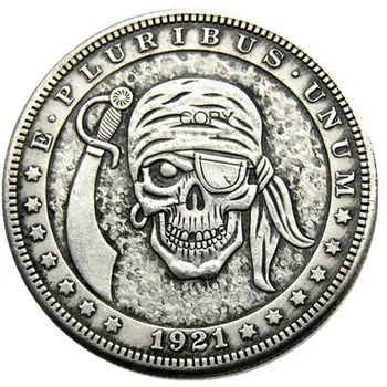  HB(77) е Американски Скитник 1921 Година Морган Долар Череп Зомби Скелет със сребърно покритие Копия на Монети