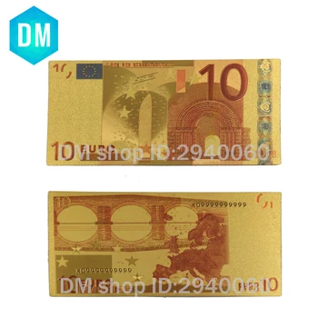  Гореща Продажба на Евро Банкнота Банкнота от 10 Евро Цветни Банкноти 24KT 99.9% Златни Пари Реплика за Подарък