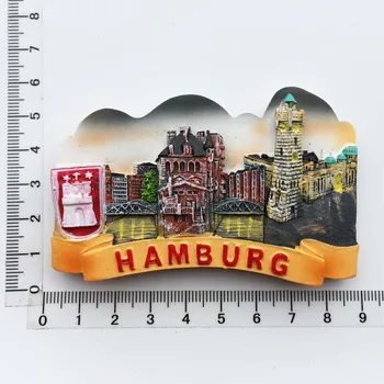  Хамбургски ориентир забележителности туризъм паметник смола с ръчно рисувани занаяти магнит стикери за хладилник
