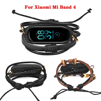  За Mi Band 4 Каишка Ретро Кожена Сплетен Гривна на Китката за Xiaomi Mi Band 4 Каишка за Часовник Mi Band 4 Аксесоари