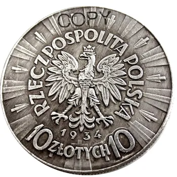  1934 г. Полша 10 Злоти сребърно покритие Копирни монета
