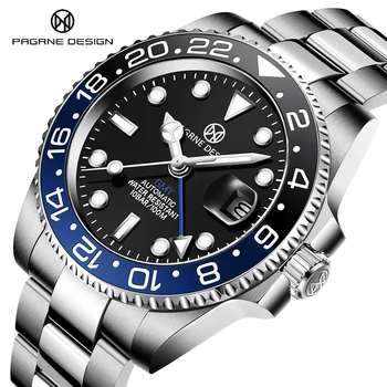  PAGRNE (PAGANI) ПРОЕКТИРАНЕ на нови луксозни Мъжки Механични часовници е От неръждаема Стомана GMT Часовници За Гмуркане Сапфирен кристал Мъжки Часовник Reloj Hombre