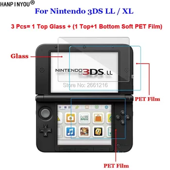  3 бр./лот за Nintendo 3DS LL/XL 3DSXL 3DSLL (2 отгоре и 1 отдолу) Закалено Стъкло / Мека Защитно фолио за екрана на Премиум ПЕТ 9H 2.5 D