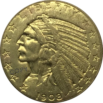  1908 Златна монета на САЩ на стойност 5 долара Колекционерски предмети с Колекционерска стойност Латунная Копирни монета