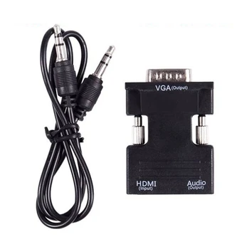  1080P HDMI-съвместим конектор за свързване към VGA конектора с адаптер-конвертером аудио изход, 1 опаковка