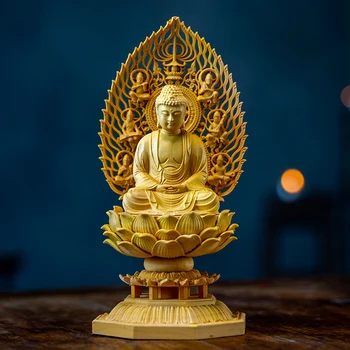  Шакямуни 3 На Буда, Издълбани Твердому Дърво Статуя На Буда, Издълбани Фън Шуй Начало Декор Молете Кай Гуан Украса
