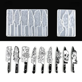  Череп Призрак Нож Епоксидна Смола Мухъл САМ Crystal Нож във формата на Цвете Декоративна Силиконова Форма
