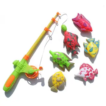  Магнитен Прът Играчка Комплект Забавна Игра За Риболов С 1 Въдица и 6 Красиви Рибки за детски Играчки, Подаръци Случаен Цвят