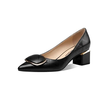  Mstyle/ дамски елегантни обувки-лодка-лоферы от естествена кожа на квадратен блок ток с остър пръсти, без Закопчалка, женски офис модела обувки на токчета