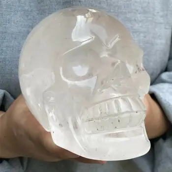  Натурален прозрачен кварцов кристал череп ръчна дърворезба, лечебен, рейки