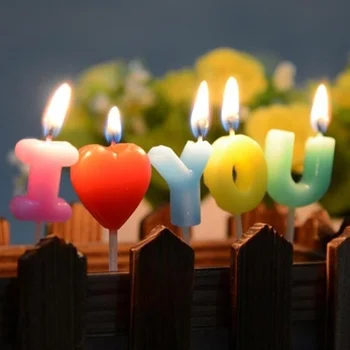  Аз Те Обичам Писмо честит Рожден Ден, Свещи новост Годишнина, Сватба, романтична клечка за Зъби Торта Свещ Вечерни Декор Свещи