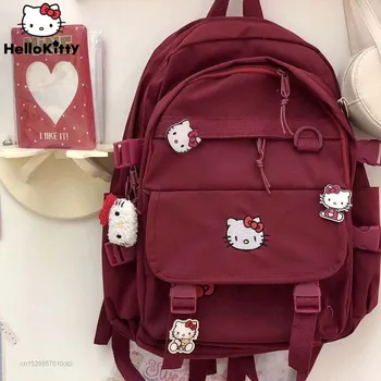  Sanrio Hello Kitty Раница За Ученици С Голям Капацитет, Мек, За Момичета, Сладко Училище Раница За Колежа, Жена Пътна Чанта За Съхранение, Органайзер
