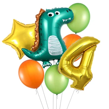  7 бр./лот, Зелен балон с Динозавром за парти, декорация за детски рожден Ден, 32 инча, Златни въздушни балони с цифри, Продукти за детската Душа Globos