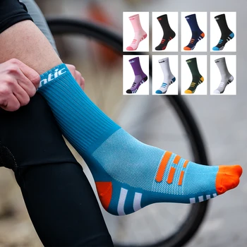  Santic Велосипедни Чорапи МТВ Велосипед Многоцветни Спортни Чорапи С Дишаща Мрежа За Бягане На Открито Средна дължина на Компресия Чорапи