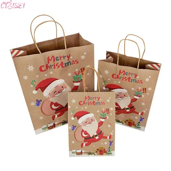  Крафт-хартия Коледни Хартиени Подаръчни Пакети С Шарени Елхи Подарък Чанта За Бонбони Нова Година 2022 Опаковъчни Торбички Навидад Noel Decor