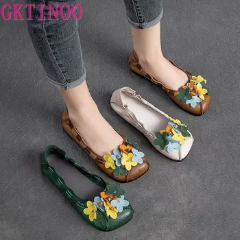  GKTINOO/2022 г., Женски обувки на плоска подметка от мека естествена кожа, без закопчалка на равна подметка с Цветове, Дамски Обувки, дамски дизайнерски лоферы