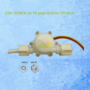  USN-HS08TA-3 Ультрасолнечный сензор за разхода на вода с ефект на Хол 0,35-3,5 л/мин 6 mm OD тръба PE 1% грешка Ультрасенсорный разходомер Турбини