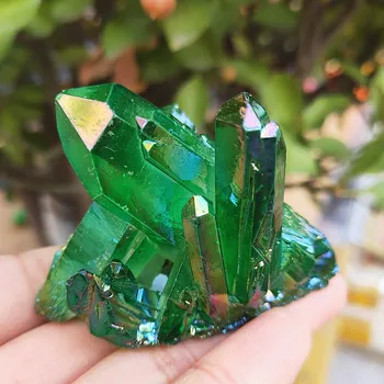  78 грама натурален зелен ангел аура quartz crystal клъстер Титановое покритие кварцов клъстер с галванично покритие камък Изцеление