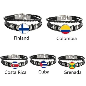  Финландия Колумбия Коста Рика Куба Флаг Гренады Многослоен Кожена Гривна Модерен Гривна Мъжки и дамски Бижута