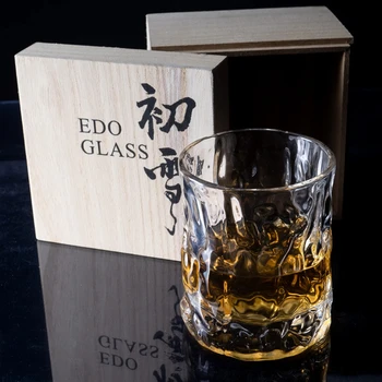  Японски ЕДО Първият Сняг Старомодна Стъклена Чаша За Уиски Дървена Подарък Кутия Уиски Дебела Кристална Чук Тежък Чаша За Вино Една Чаша